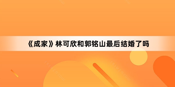 《成家》林可欣和郭铭山最后结婚了吗