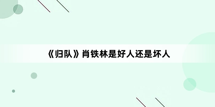 《归队》肖铁林是好人还是坏人