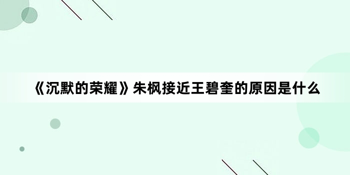 《沉默的荣耀》朱枫接近王碧奎的原因是什么