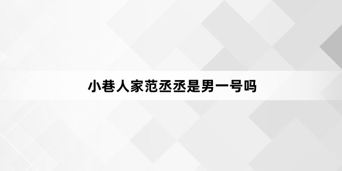 小巷人家范丞丞是男一号吗