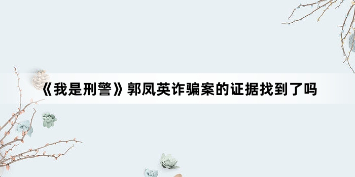 《我是刑警》郭凤英诈骗案的证据找到了吗