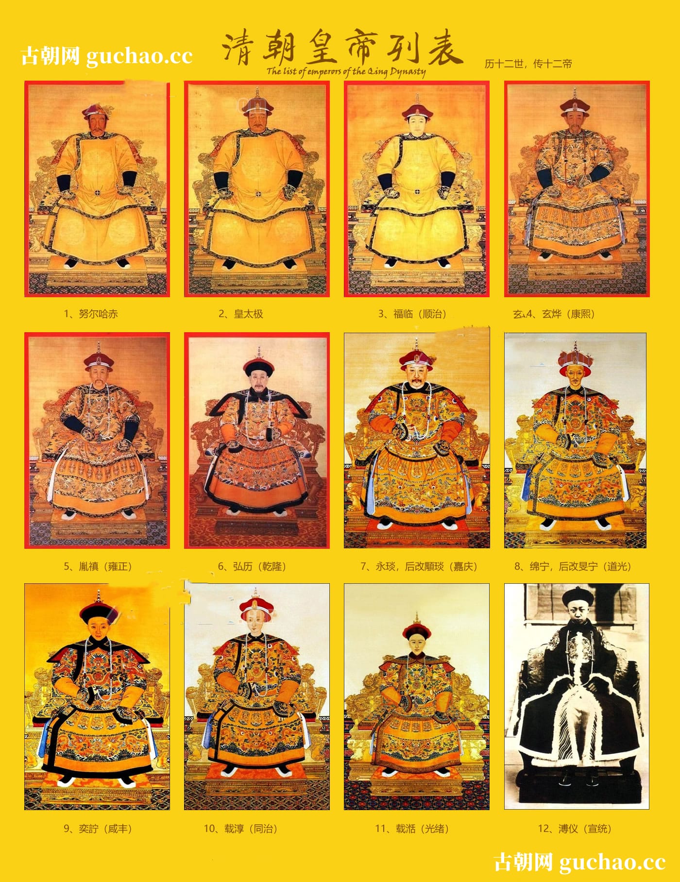 清朝皇帝大全 清朝皇帝个人资料介绍 清朝皇帝图像介绍